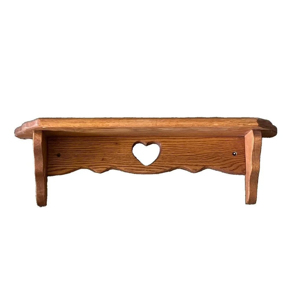 Vintage Wood Wall Shelf Heart Cutout Scalloped Country Farmhouse Decor 24in